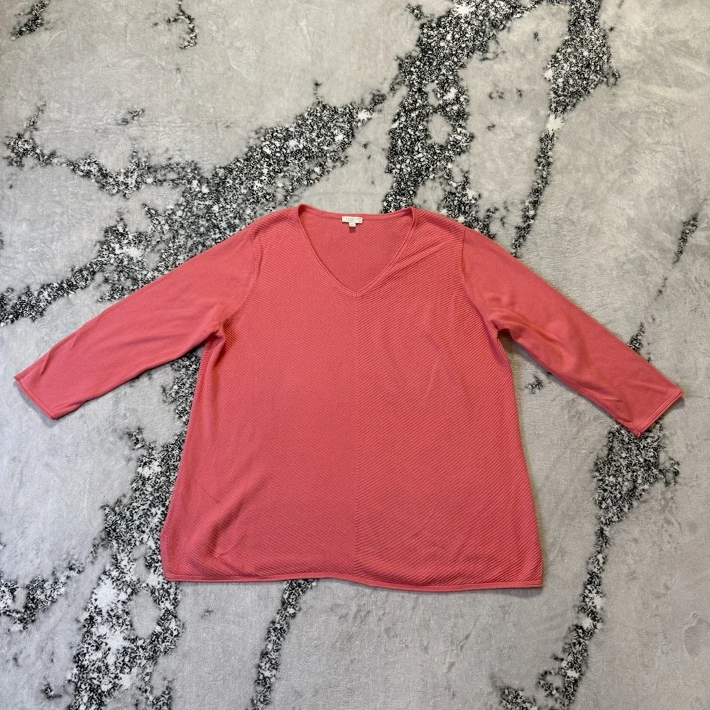 Talbots Sweater Womens Size 1X Pink 3/4 Sleeve Knit Lightweight V Neck Knit